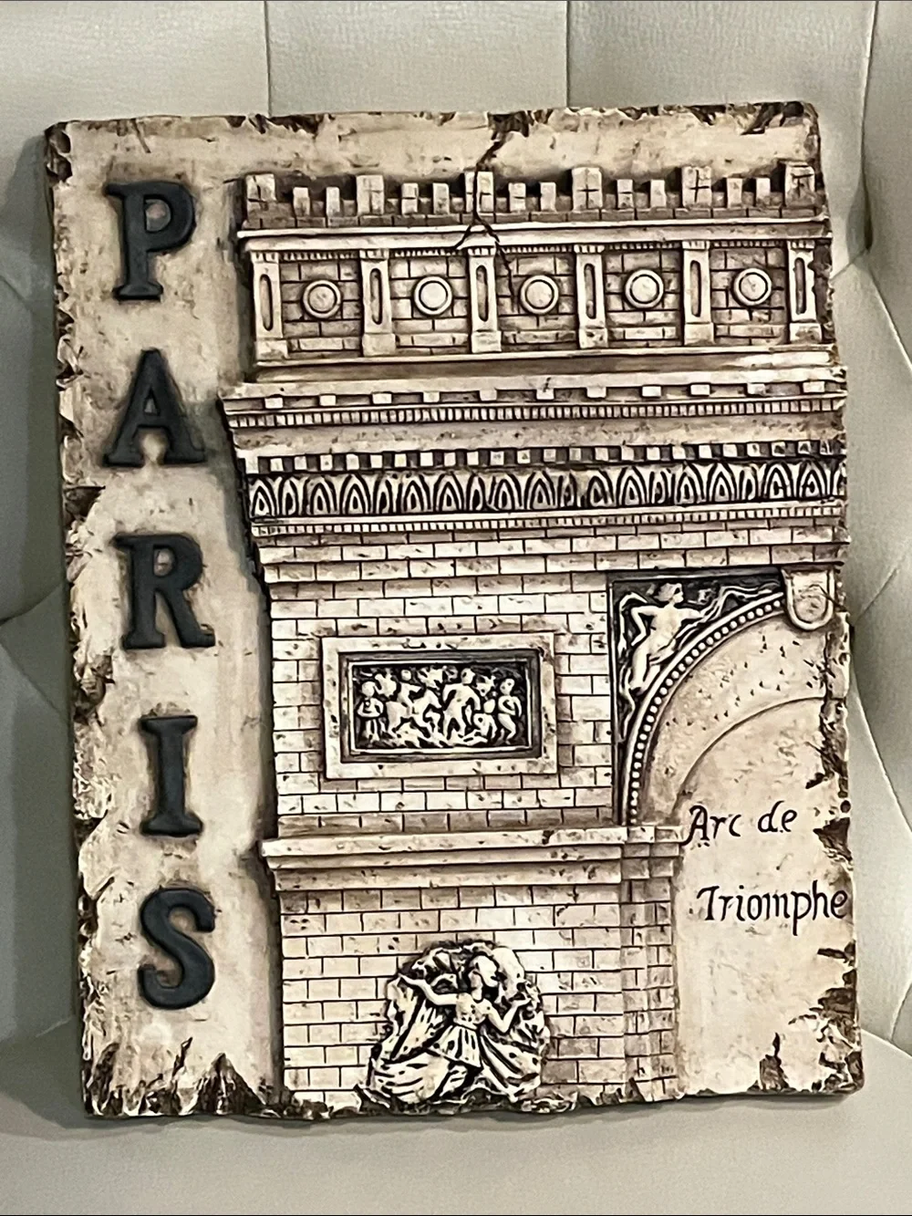 Paris Arc de Triomphe 1 Wall Plaque - Vintage Cream Black  10X13 ROME LISTED